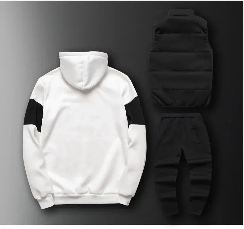 3 Pieces Set Hoodies+Vest+Pants Casual Track Suit Clothing Coats Winter Thick Warm Tracksuit for Couple Printed Mens Set Vest