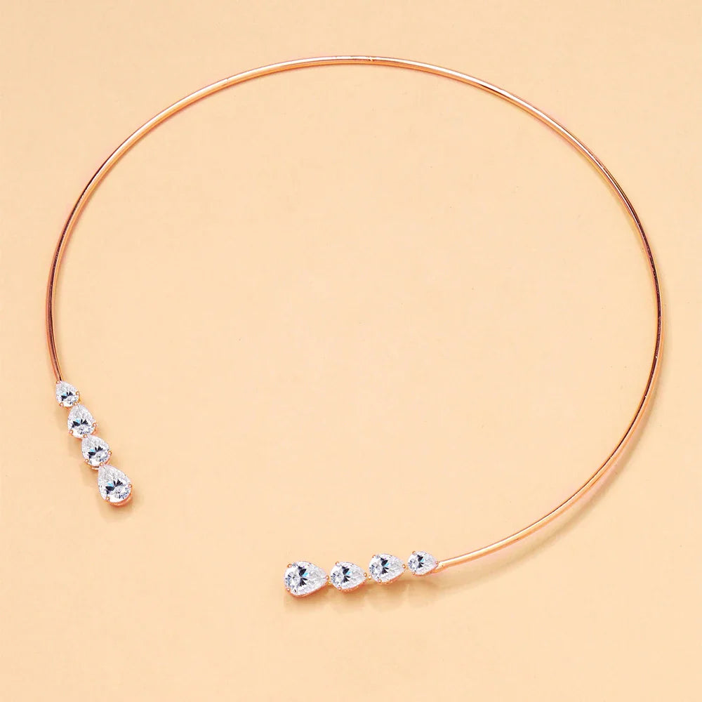 24cttw WaterDrop Moissanite Diamond Open Choker Necklace  925 Sterling Silver Pear Cur Diamond Cuff Collar Necklace for Women