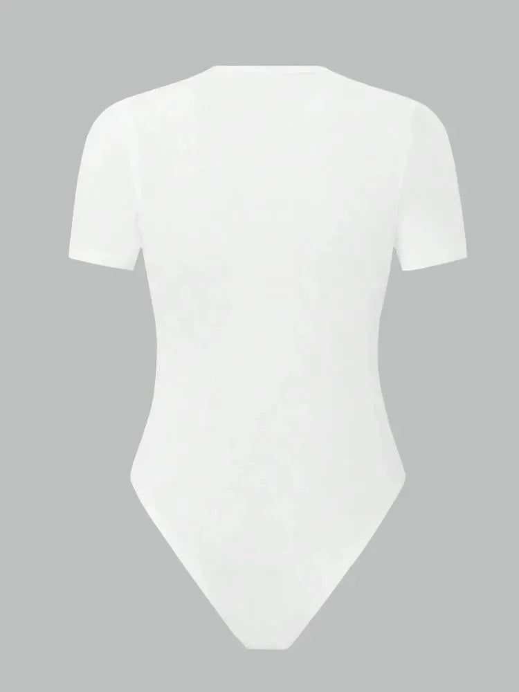 Solid Basic Short Sleeve Bodysuit for Women Summer Round Neck Bodycon Romper Bodysuit Blouse Streetwear