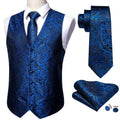 Navy Subtle Paisley V-Neck Vest Accessory Set Tie Pocket Square Cufflinks For Corporate Ceremony Banquet