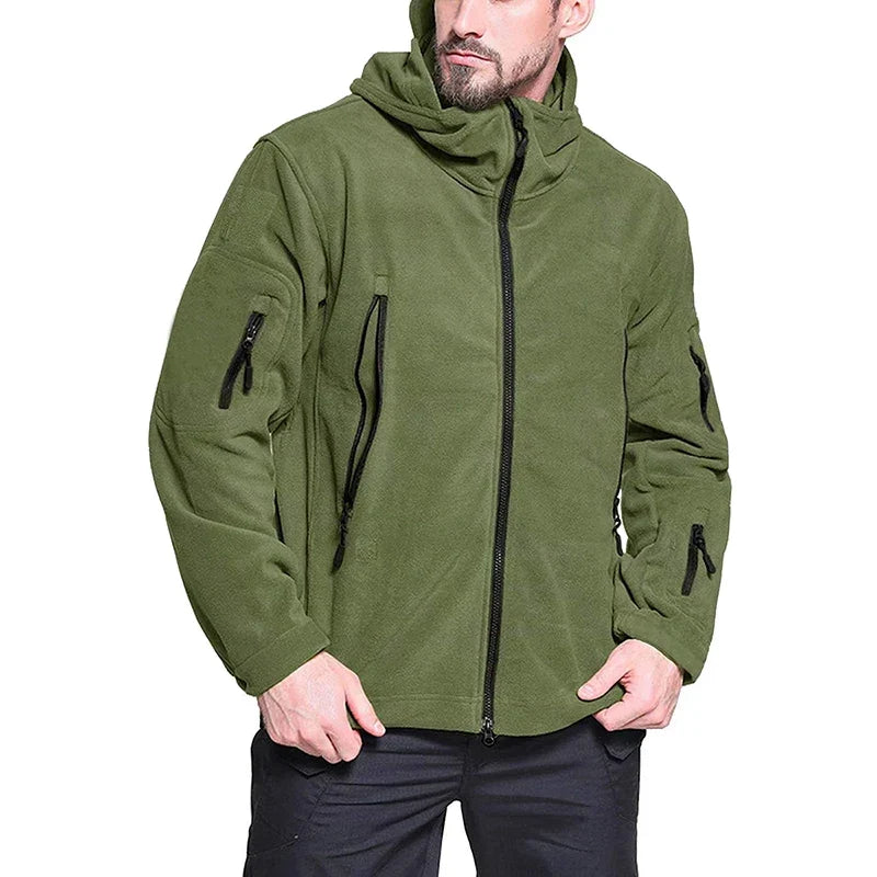 Winter Tactical Fleece Jacket Men Warm Polar Outdoor Hoodie Coat Multi-Pocket Casual Full Zip Sport Hiking Jacket