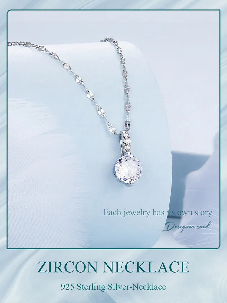925 Sterling Silver Simple Clear Zircon Pendant Necklace for Women Wedding Engagement Anniversary Fine Jewelry BSN273