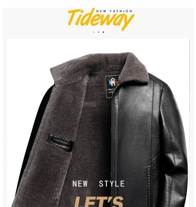 Autumn and Winter Fashionable Solid Color Plush Thick Warm Leather Jacket for Men's Casual Loose Sport Windproof Large Size Coat