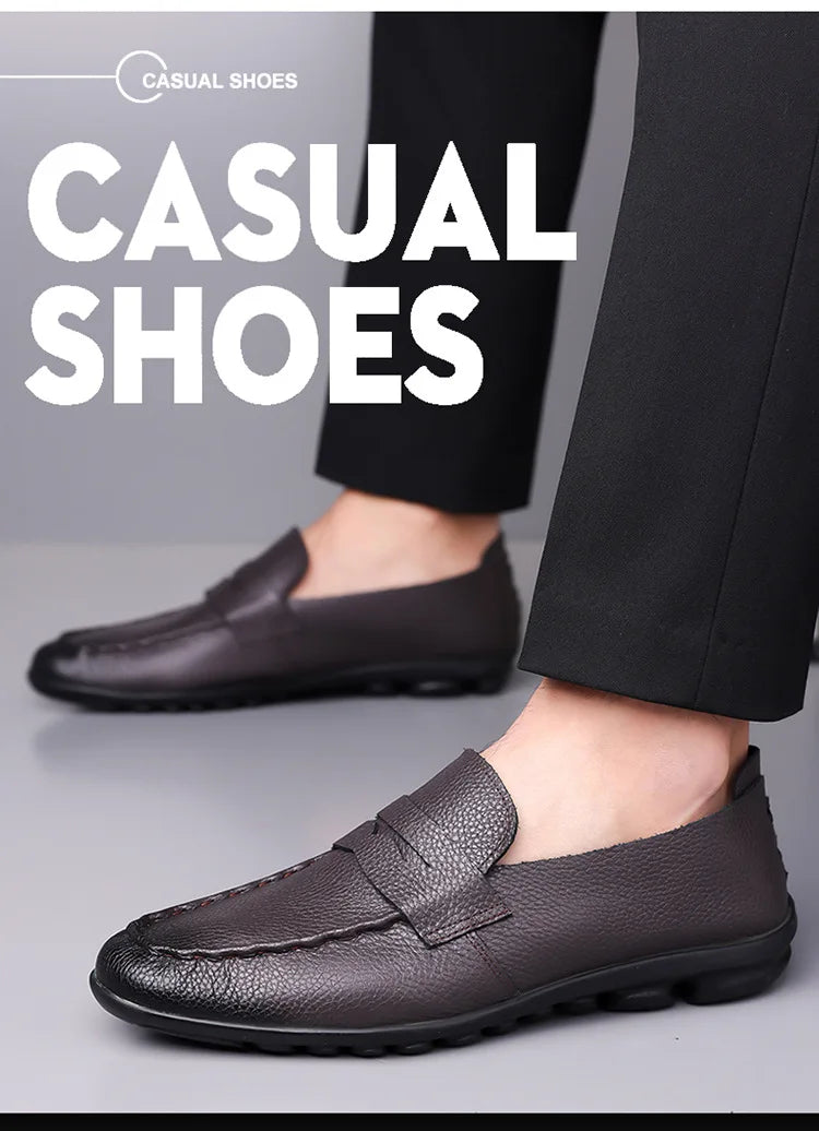 2026 Spring Autumn New Loafers Male Solid Color Fashion Casual Leather Shoes Male Soft Sole Light Driving Shoes Man
