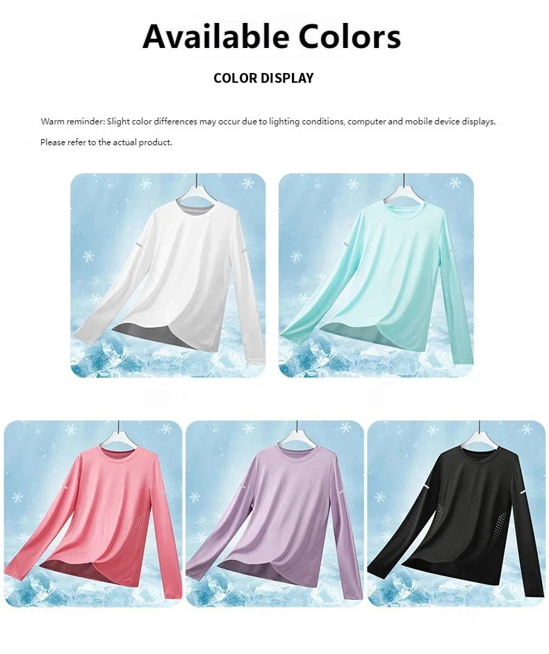 CHRLCK Women's Hiking Quick Drying T-shirts Breathable Camping Running Fishing Soft Elasticity Long Sleeve Tees Summer Autumn