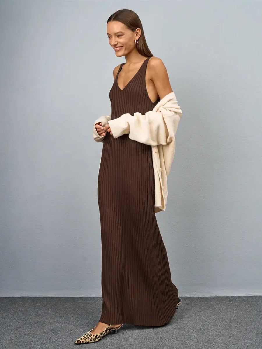 Bornladies Women's Sleeveless Knitted Dress Strap Summer Fashion Wide Shoulder Inner Long Skirt Slim Fit Casual Dresses