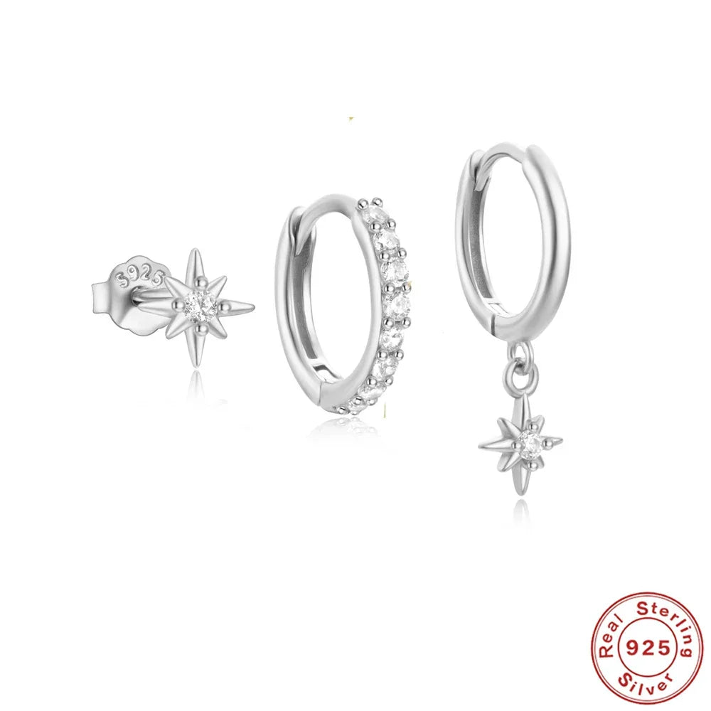 925 Sterling Silver 3pcs 4pcs Set Zircon Stud Earrings 18k Gold Star Minimalism Huggies Earring Fine Jewelly Set Party Gift