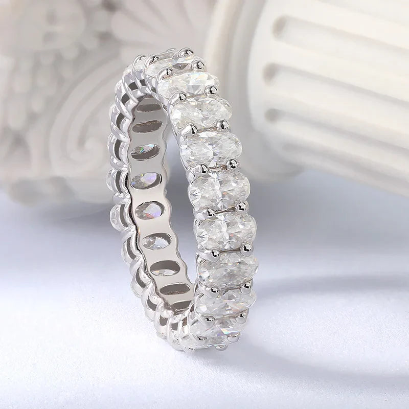 2.5/6.6cttw Oval Cut All Moissanite Ring for Women Sparkling Diamond Wedding Full Eternity Bands S925 Sterling Silver GRA