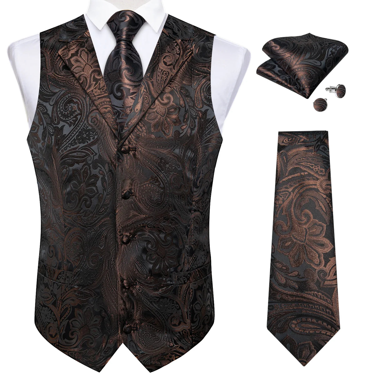 Men's Suit Vest Neck Tie Set Black Paisley Waistcoat for Wedding Party Tuxedo Suits Luxury Sleeveless Jacket DiBanGu