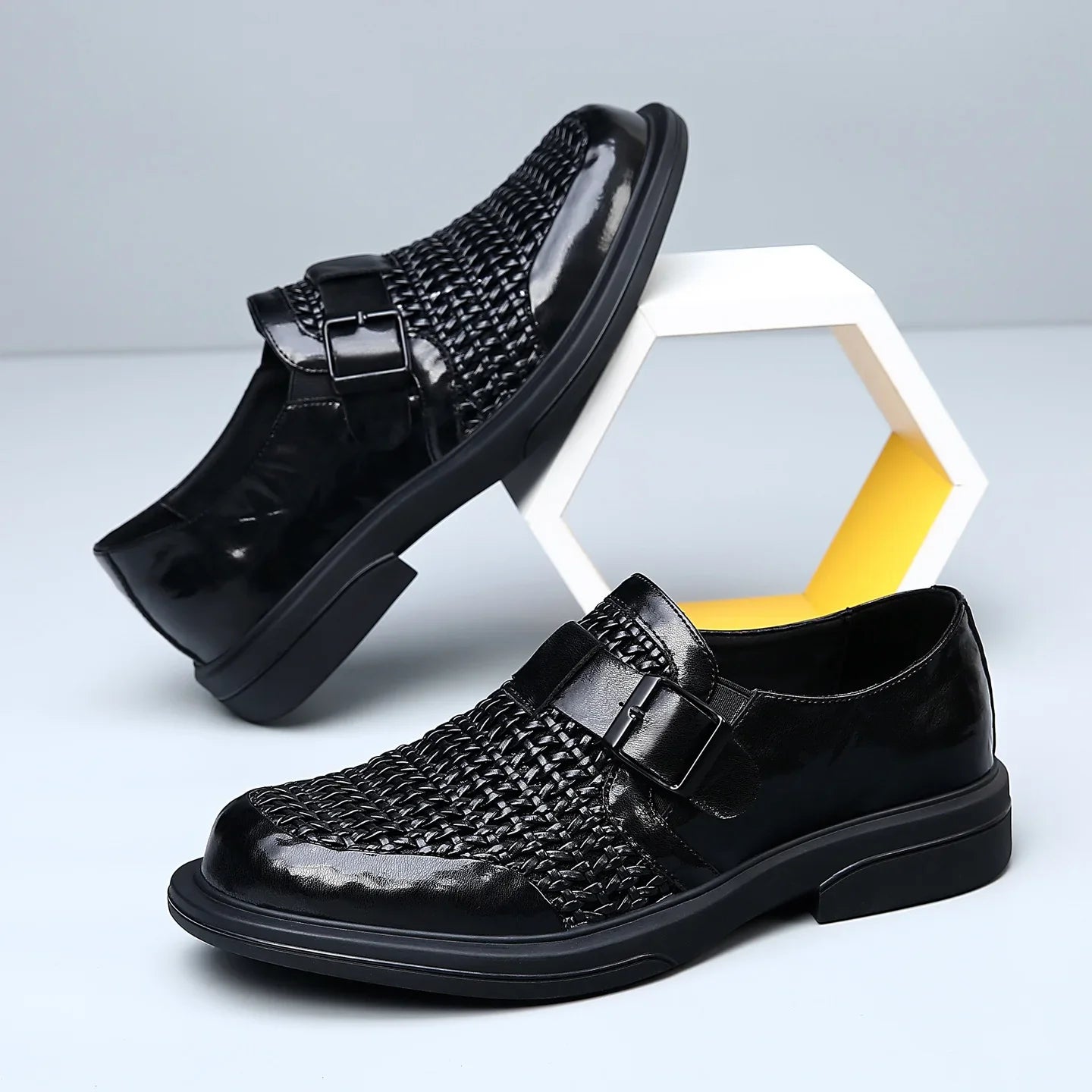 Breathable Hallow Business Leather Shoes for Men Buckle Designer Black Fashion Casual Shoe Male Summer British Elegant Shoes Man