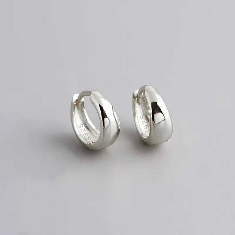 925 Sterling Silver Fine Matte Simple Wide Huggies Gothic Hoop Earrings for Women Unisex Piercing Rock Jewelry Ear Buckle