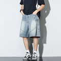 Summer New Baggy Denim Shorts Fashion Casual Straight Harajuku Jeans Male Vintage Wash Drawstring Short Pants Streetwear