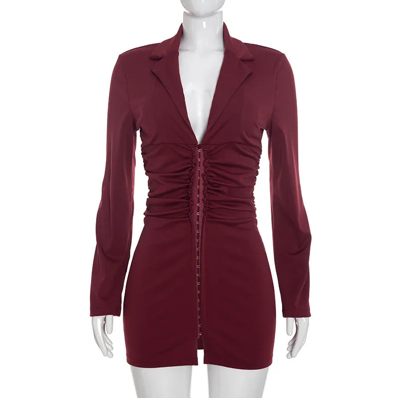 Women Elegant Mini Fashion Blazer Dress Long Sleeve Wrap Summer Autumn Sexy Evening Party Night Club Dress 2026