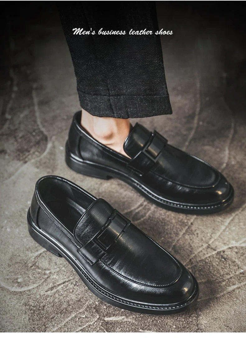 Spring Autumn New Black Dress Shoes for Men Business Designer Cow Leather Shoes Male Fashion British Style Casual Shoe Man