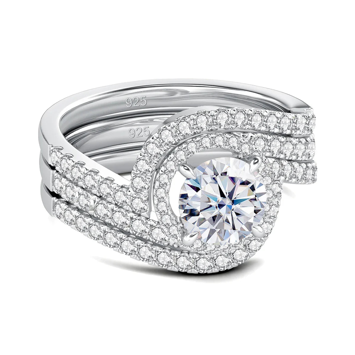 Luxury 3Pcs Set Full Moissanite Bridal Ring Set 925 Sterling Silver Engagement Ring for Women Wedding & Proposal Gift