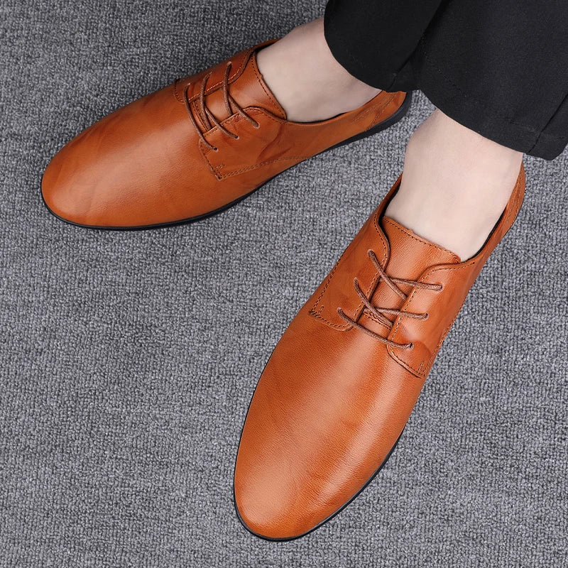 Fashion Simple Mens Oxford Shoes Breathable Male Business Footwear Handmade Formal Dress Shoes Genuine Leather Men Casual Shoes