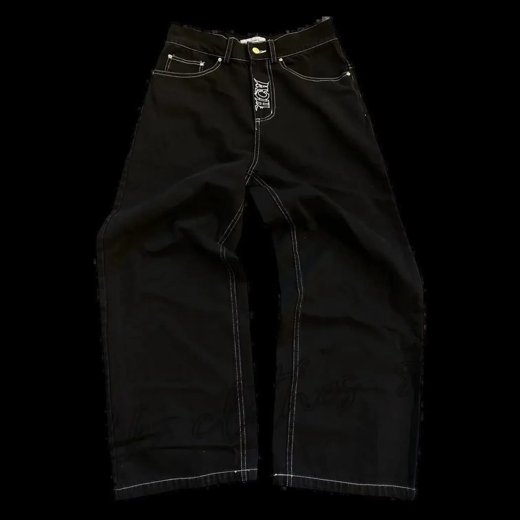 Retro Skull Embroidery Y2K Jeans Mens Hip Hop Washed Baggy Denim Pants New Straight Casual Loose Wide Leg Trouser Streetwear