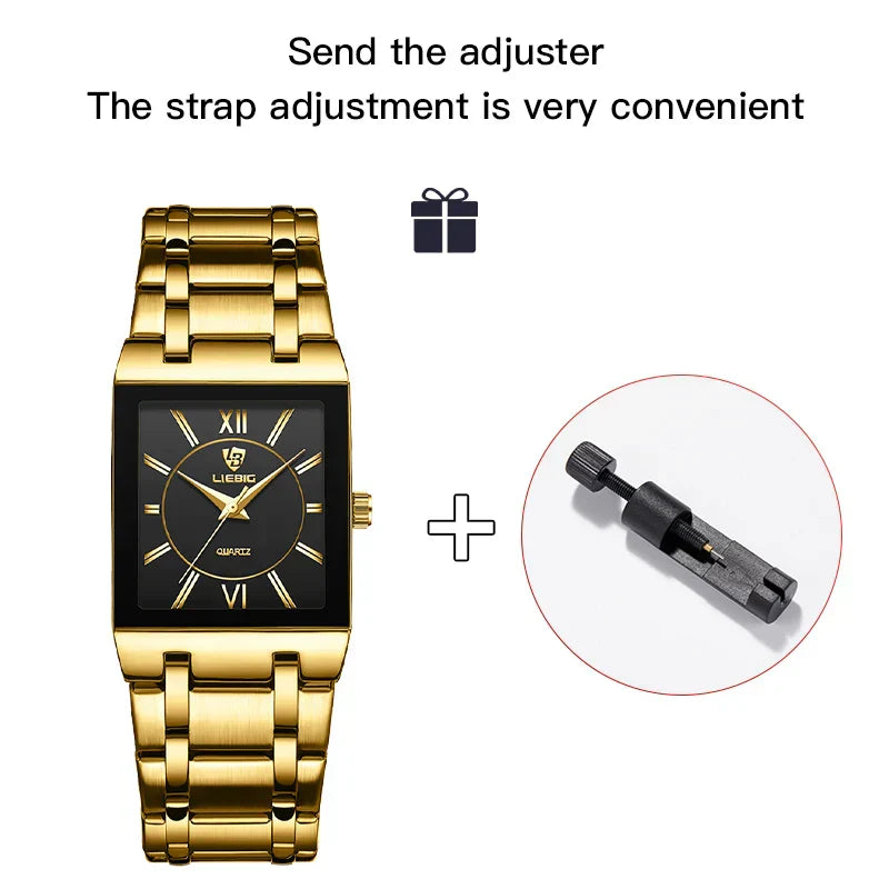 Luxury Quartz Wristwatches For Women Men Business Watch Simple Design Black Gold Stainless Steel Waterproof Quartz Clock