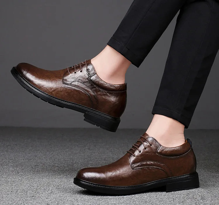 Leather Casual Elevator Shoes for Men 10cm Invisible Height Increase Casual Sneakers Business Formal Shoes