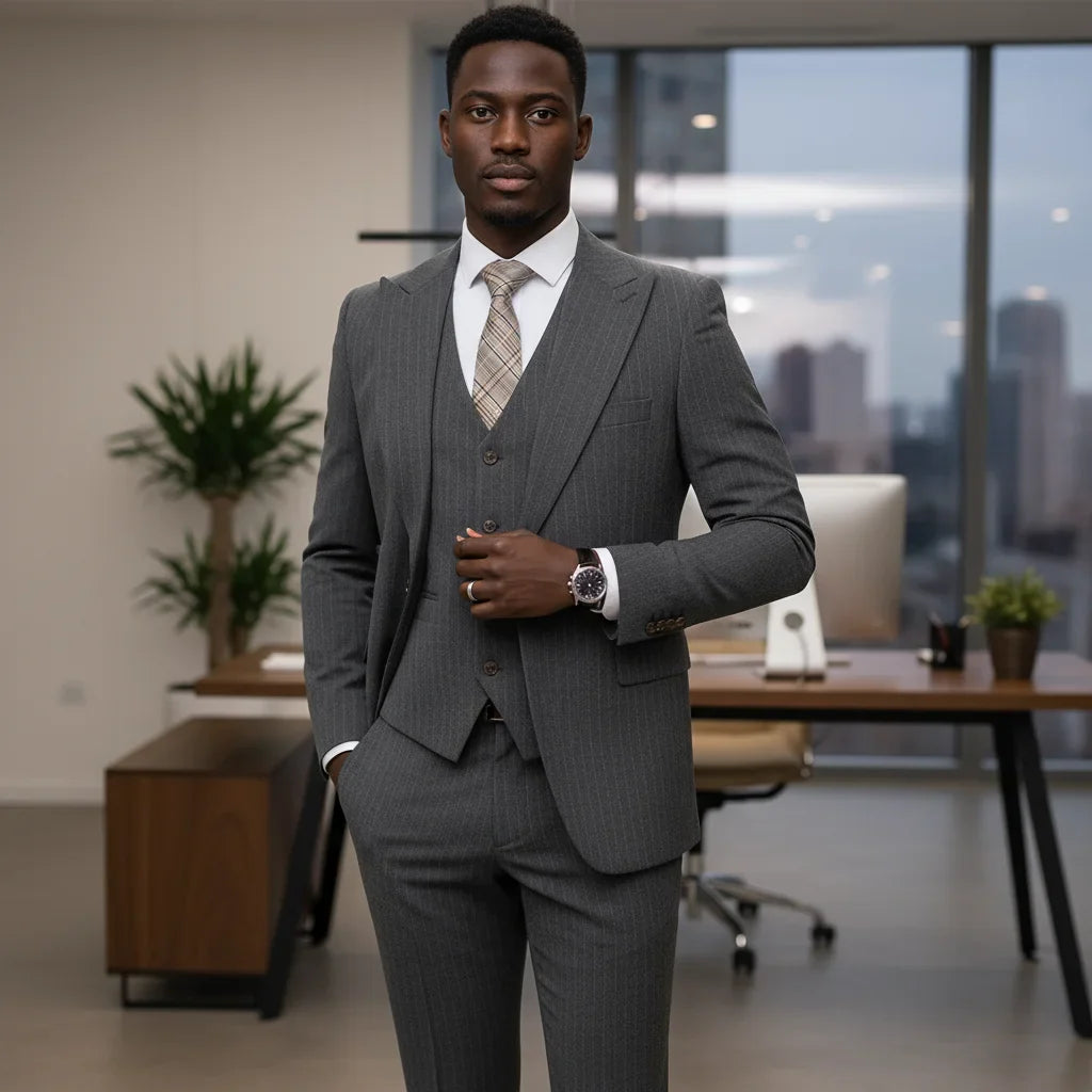 High-quality striped suits for men slim fit luxurious and elegant men's business suit 3-piece set party full men's suit