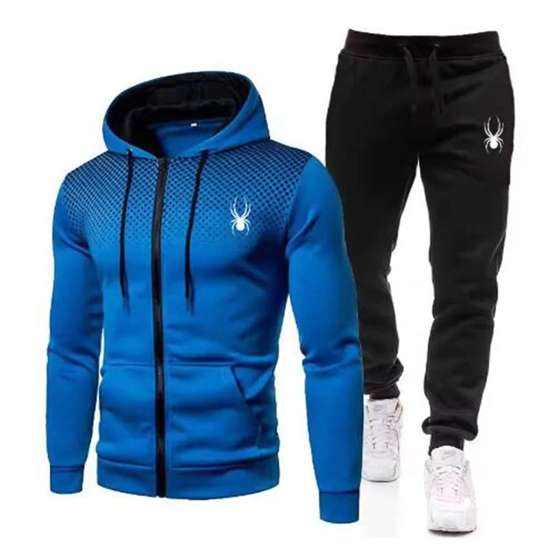 Spring And Autumn New Men's Set Casual Sportswear Printed Hooded Zipper Jacket + Trousers Two-piece Fashion Men's Clothing