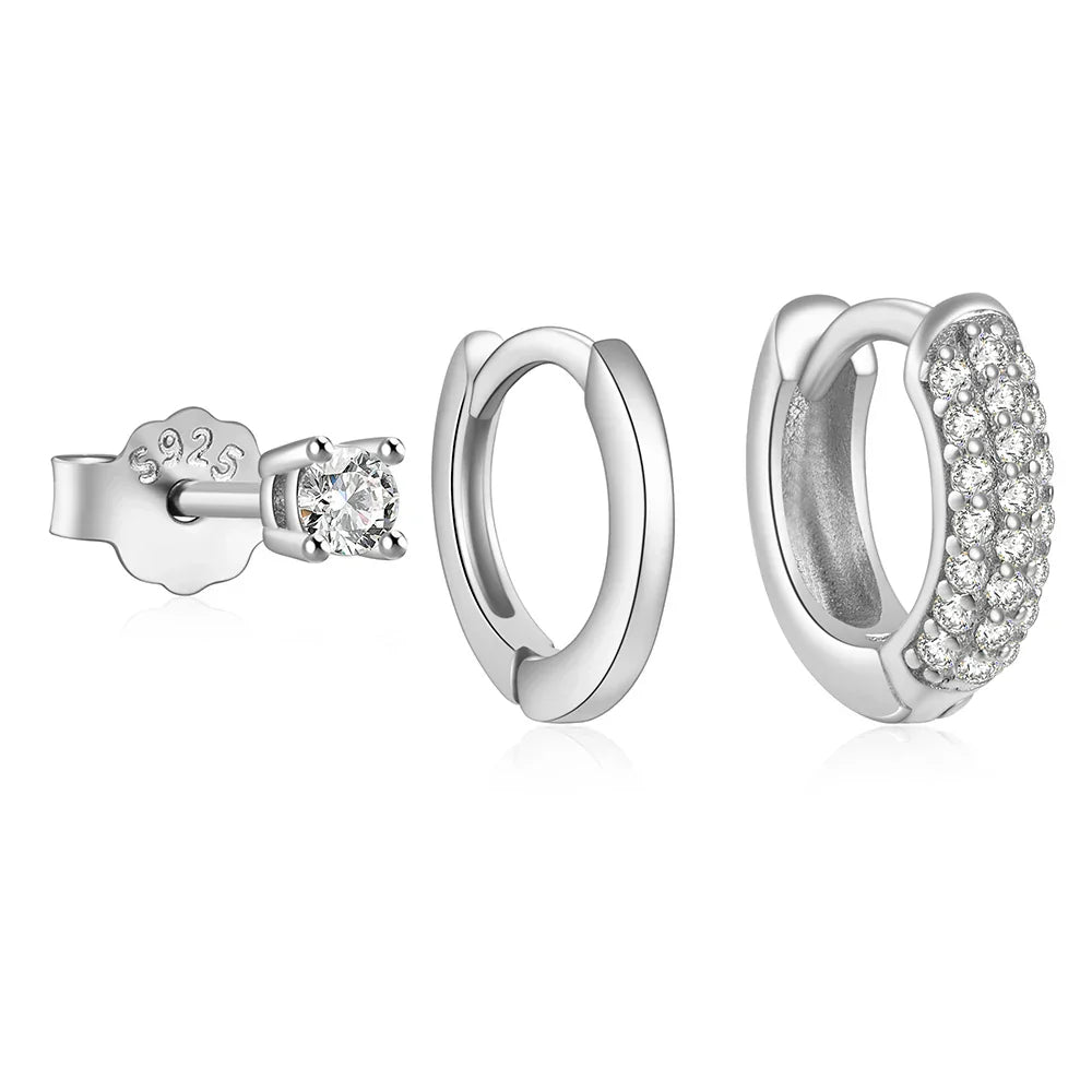 925 Sterling Silver 3PCS DIY Hoop Earring With Piercing Stud Earring Set Women Men Party Wedding Jewelry Set pendientes 925