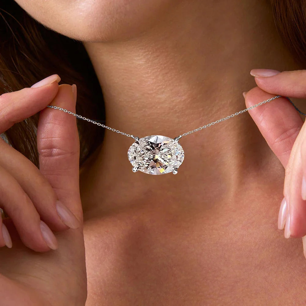 East West Oval Cut Moissanite Pendant Necklace for Women 1/2carat Solitaire Diamond Neck Chain 925 Sterling Silver Fine Jewelry