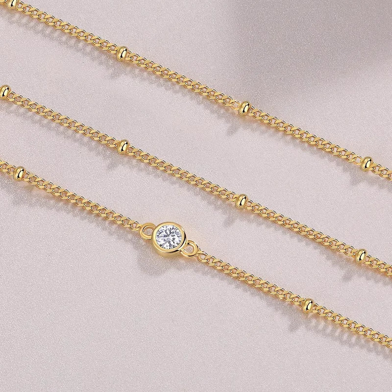 3mm Round Bezel Moissanite Bracelets for Women 14-21cm Adjustable Chain GRA Certified s925 Silver Diamond Bubble Bracelet
