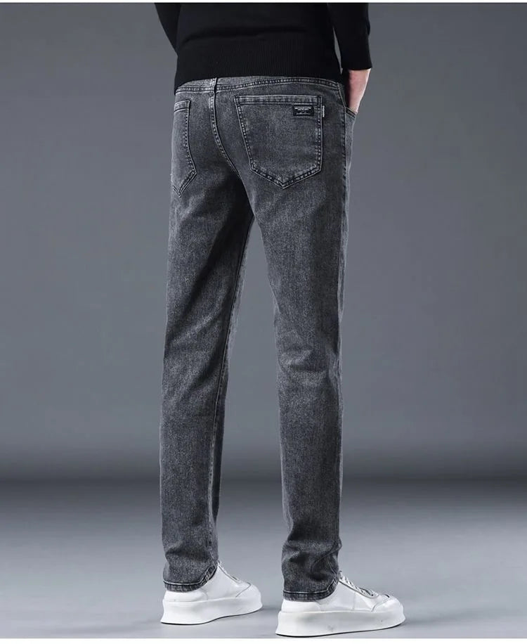 2023 Spring and Autumn New Classic Fashion Solid Color Elastic Small Legs Men's Casual Slim Comfortable Breathable Jeans 28-36