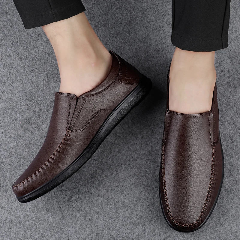 Genuine Leather Men's Loafers Soft Cowhide Men Casual Shoes Luxury Brand Male Driving Footwear Slip-on Flats Handmade Moccasins