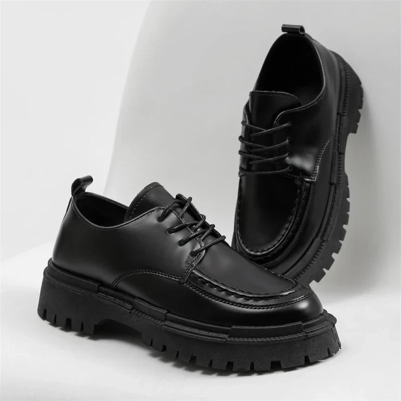 Thick Sole Formal Men’s Leather Shoes – Black, Business Wear, EU 40–48