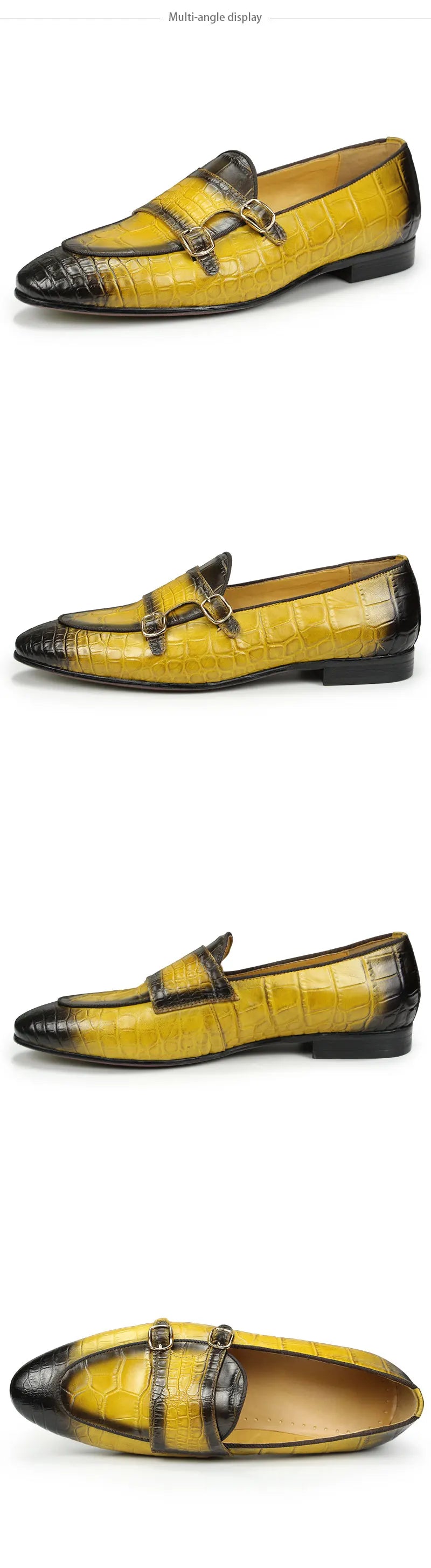 Men Loafers Double Monk Strap Slip on Fashion Casual Penny Footwear Business Wedding Evening Genuine Leather Crocodile Printing