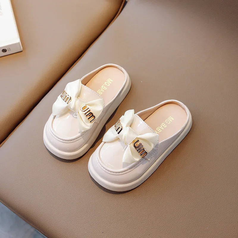Girls Slippers with Butterfly-knot Kids Thick Flat Bottom Scandals Princess Shoes for Children Casual Leather Shoes Soft Sole