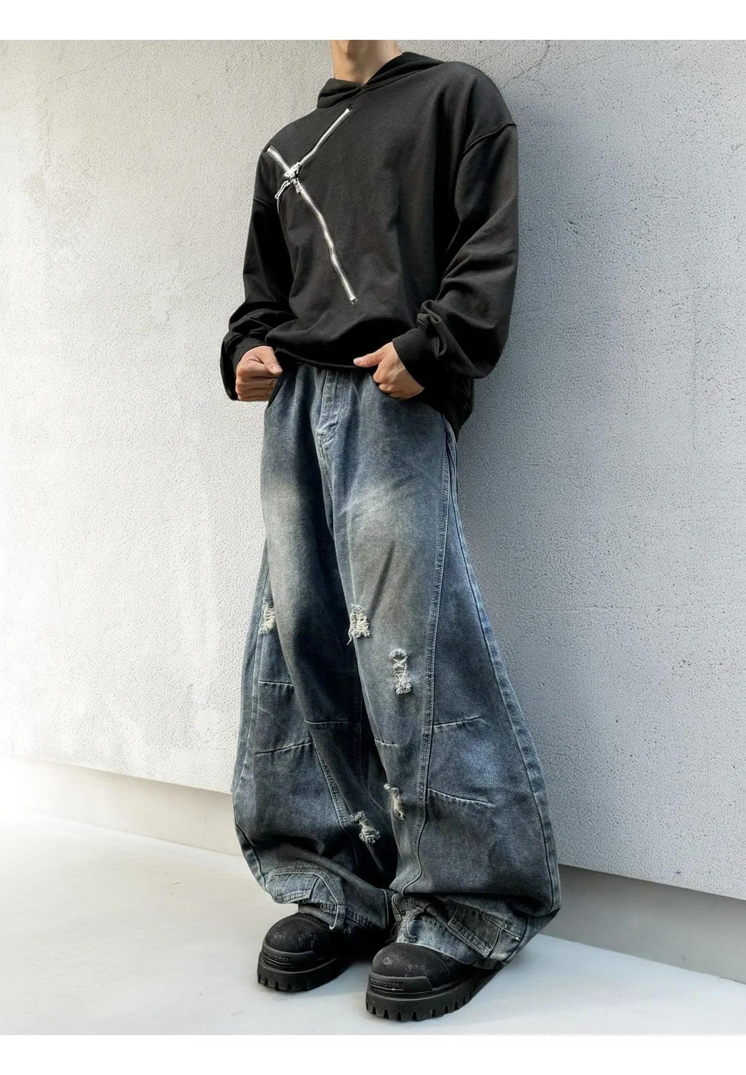 Autumn New Men's 98% Cotton Jeans American Y2k Streetwear Hole Patchwork Design Denim Pants Youth Straight Baggy Stretch Jeans