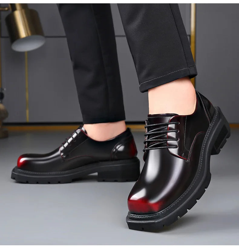 British Thick-soled Formal Leather Shoes Men Spring Autumn Lace Designer Platform Shoes Male Fashion Business Casual Shoe Man