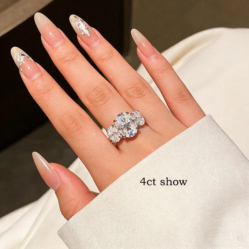 Certified 2CT 4CT Oval Cut All Moissanite Rings for Women Bride Wedding Bands Lab Diamond Gift 100% 925 Sterling Silver