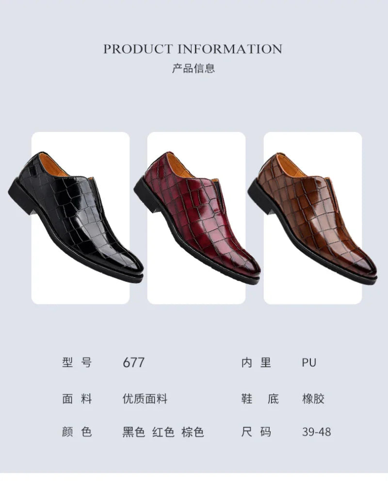 Mens Classic Temperament Brown Crocodile Embossed Leather Loafers Slip On Formal Dress Shoes For Business Office And Casual Wear