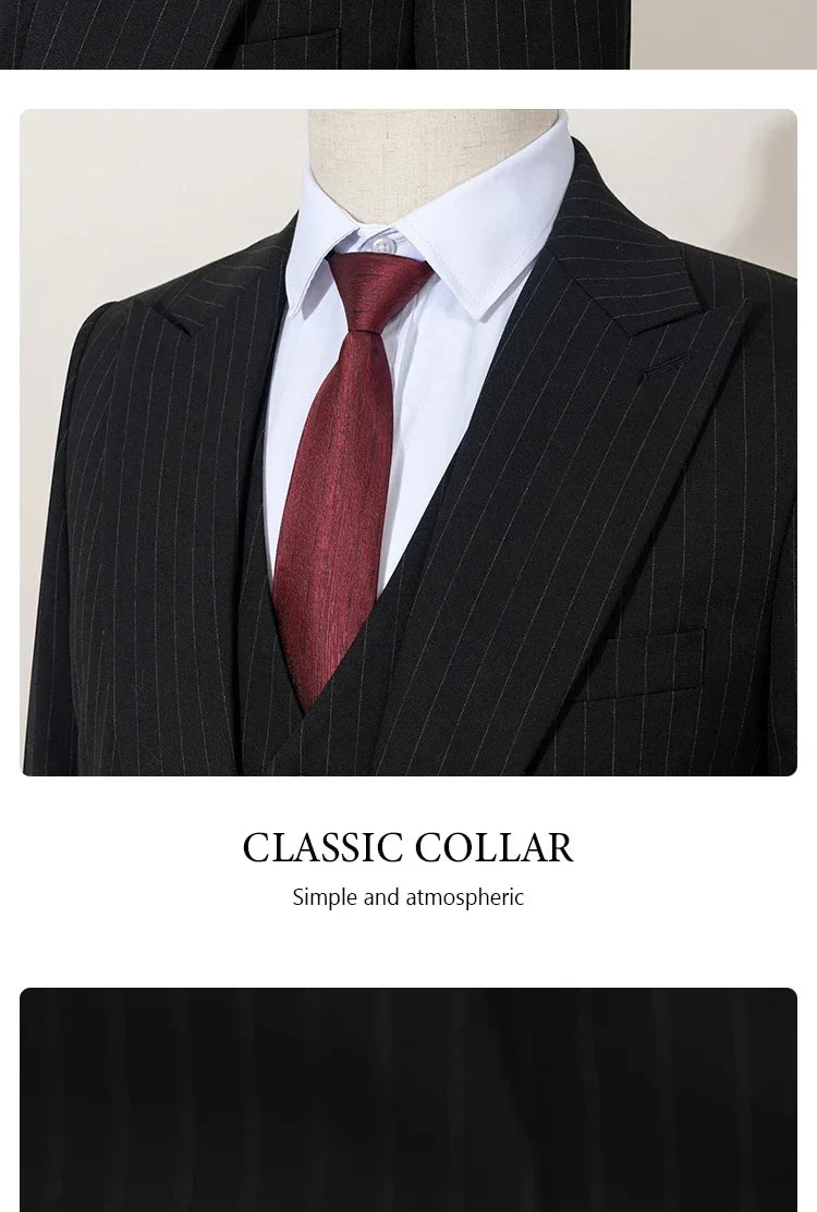 High-quality striped suits for men slim fit luxurious and elegant men's business suit 3-piece set party full men's suit