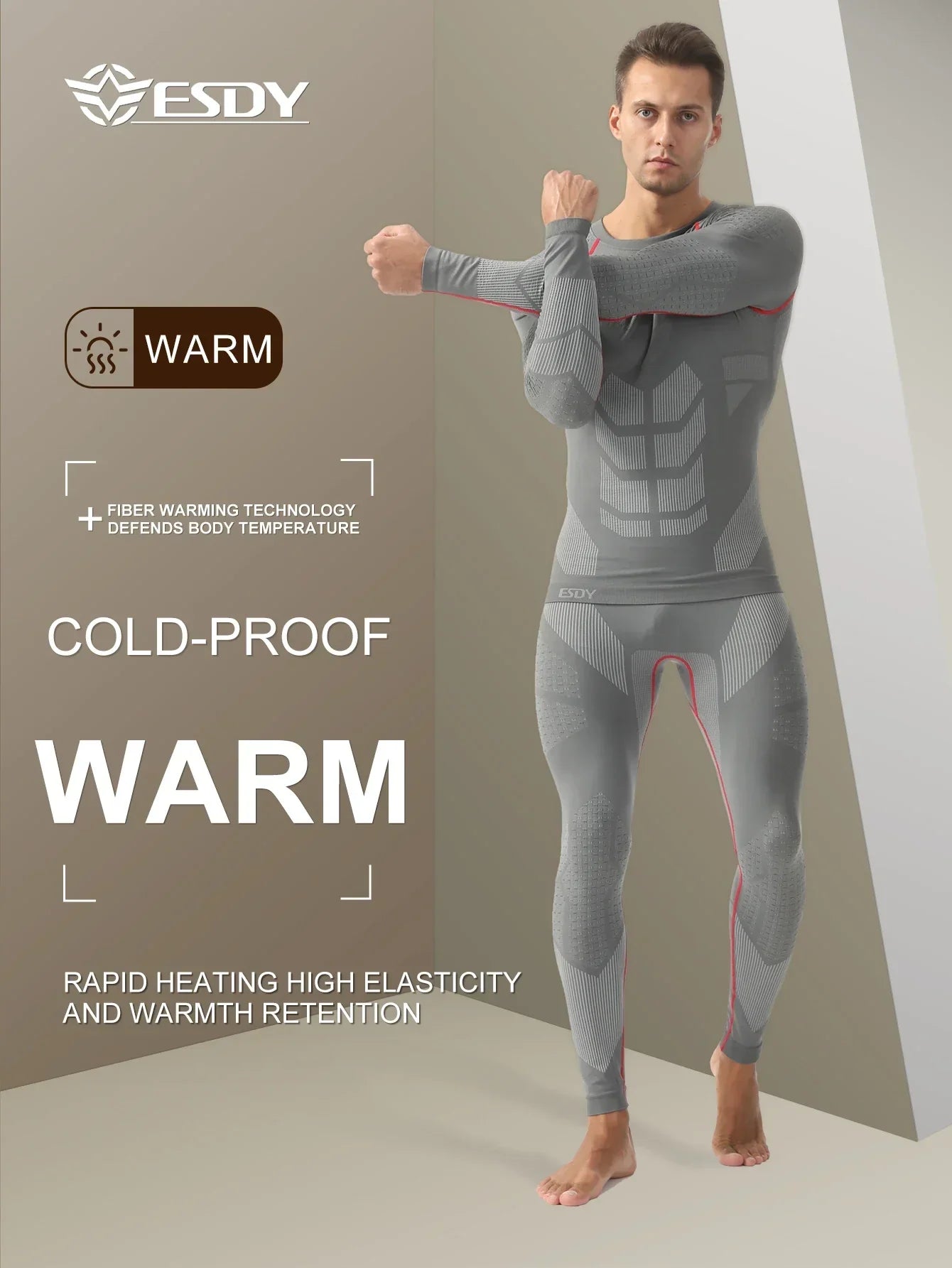 Men's Sports Compression Thermal Suit Winter Thermal Compression Long-Sleeve Long Pants Breathable High-Elastic Cold-Proof Sports Suit Winter Outdoor Sports Climbing Fishing
