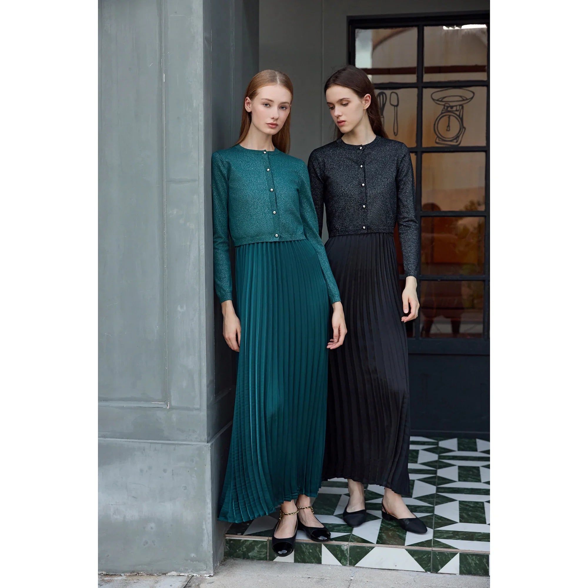 Women 2026 Autumn and Winter New Design Shine Cardigan and Pleated Slip Dress Elegant Lady Clothing