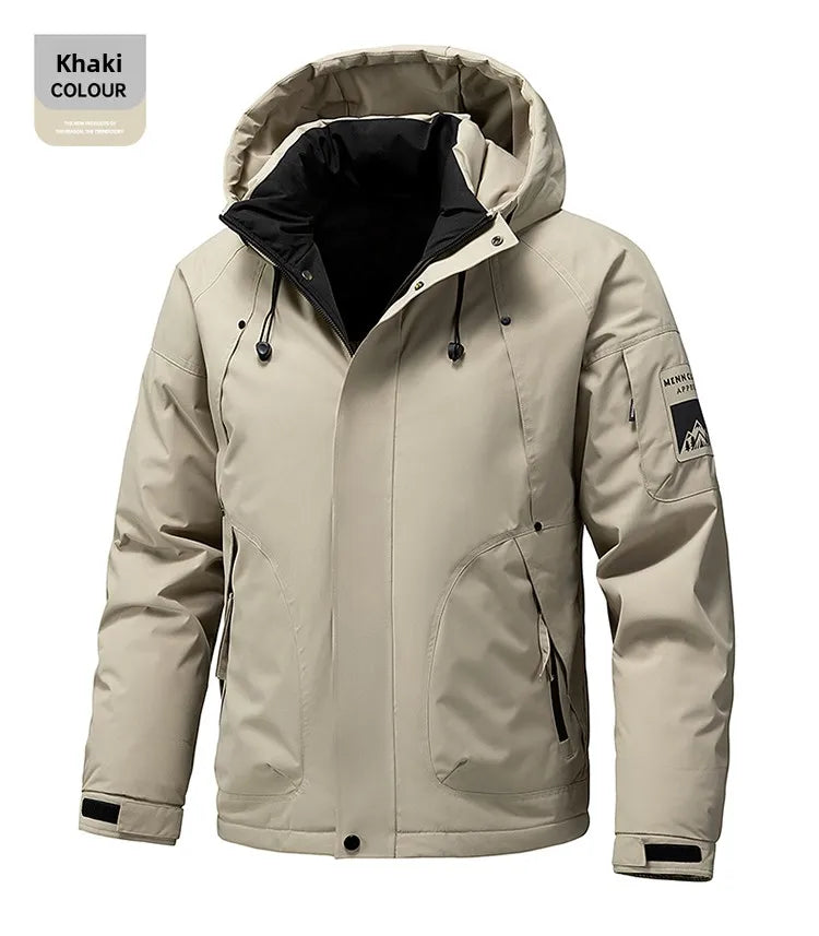 Thick Padded Waterproof Jacket Men Outdoor Softshell Zip Up Hooded Jacket Windbreaker Hiking Camping Coat Autumn Winter Overcoat