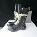 Thick soled lace up motorcycle knight boots