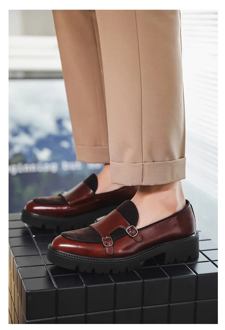 New Buckle Designer Big Size Loafers For Man Spring Autumn Business Leather Platform Shoes Male Fashion Casual Elegant Shoes Man