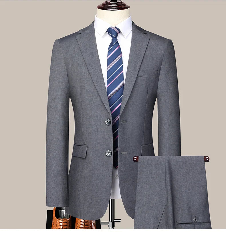 Men's Slim Fit Two-Button Wedding Suit Korean Style Business Formal Two-Piece Set with Trousers High-Quality 2025
