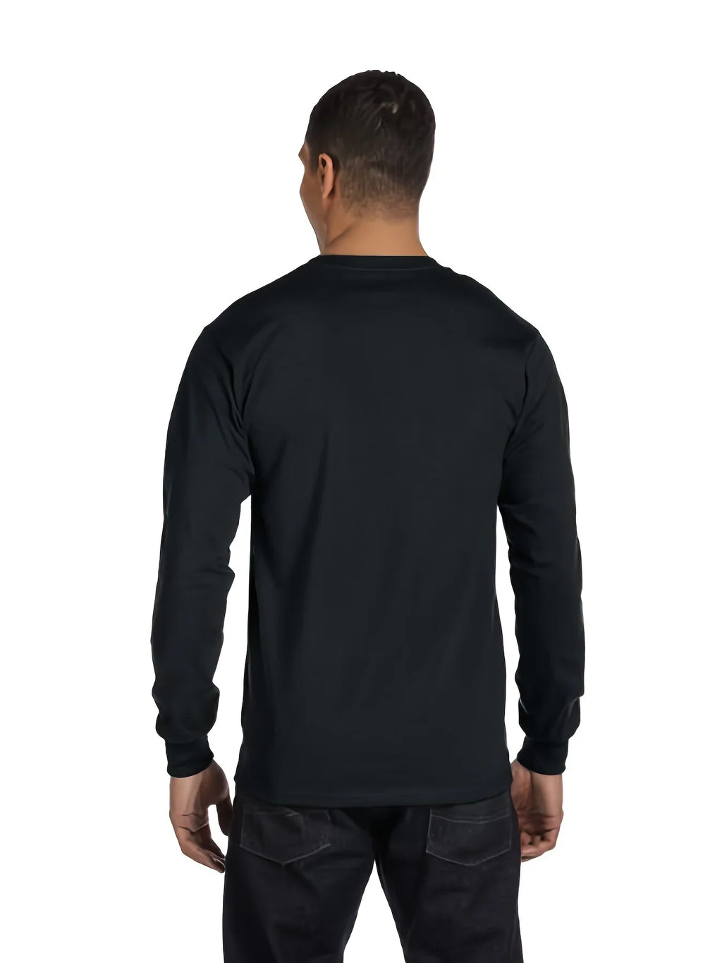 Men's essential long sleeved pure cotton T-shirt, round neck cotton T-shirt,