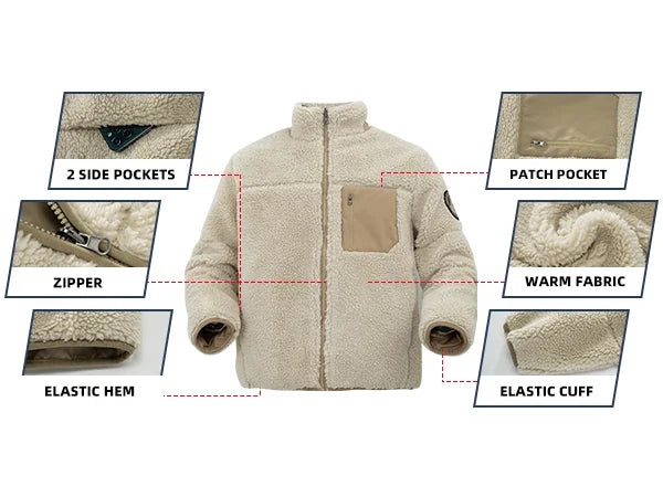 Men's Fleece Jacket Winter Thickened Coat Casual Stand Collar Daily Wear for Outdoor Activities Man Fur Outerwear Menswear