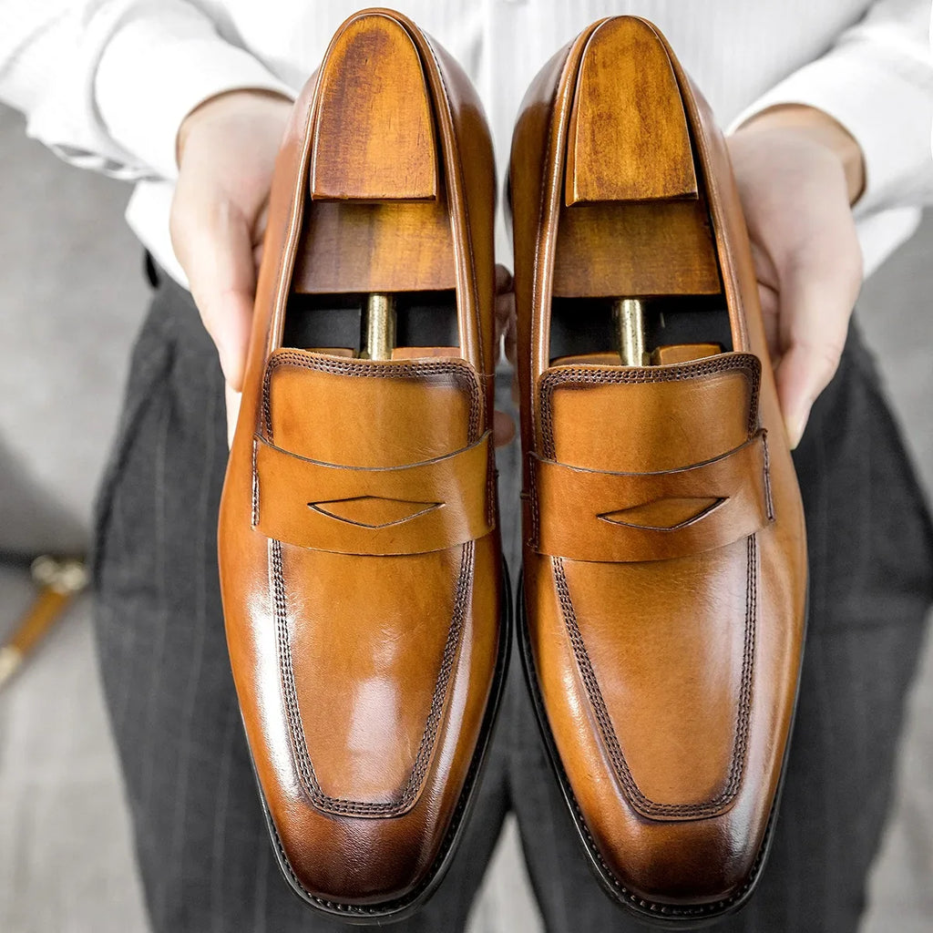 Men's Genuine Leather Shoes Loafer Handmade Shoes Antiskid Elegant Gentleman Oxford Shoes Simple British Style Wedding Shoes