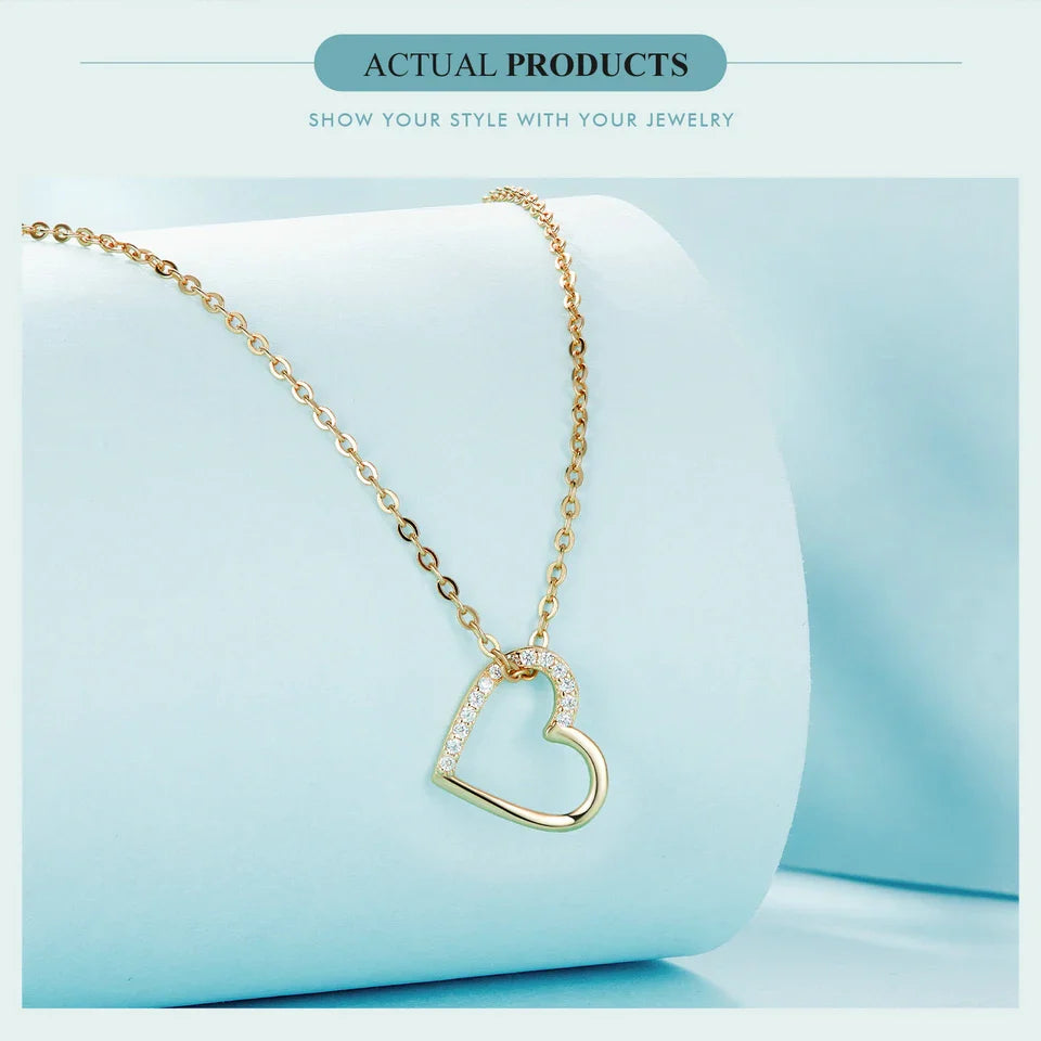 Genuine 925 Sterling Silver The shape of love Chain Necklace for Women, Godl Plated Heart Necklace 3 Color 18.11''