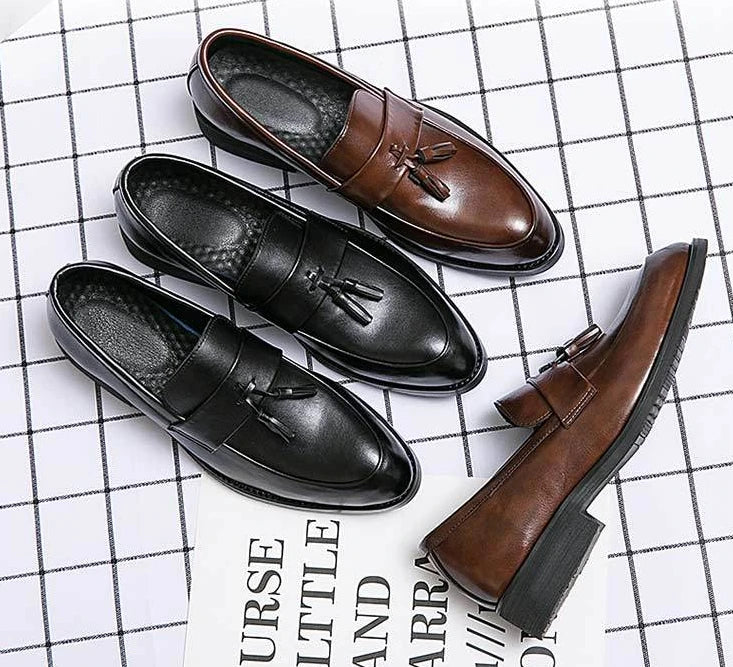 With Tassels Loafers Office Leather Shoes for Men Platform Thick Sole Pointed Toe Man Casual Shoe High Quality Fashion Elegant