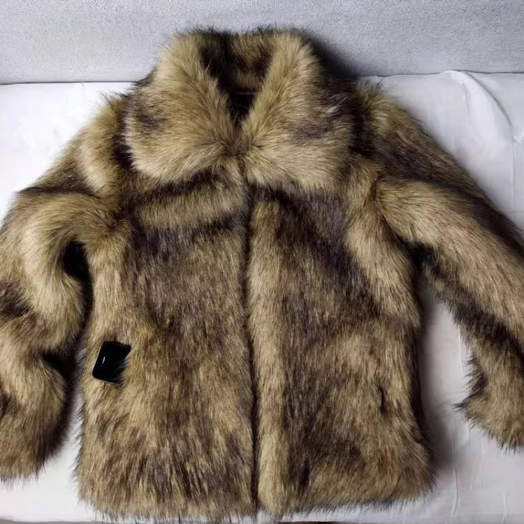 Winter Short Thick Warm Hairy Shaggy Faux Raccoon Fur Coat Men Long Sleeve High Quality Luxury Fluffy Jacket 2023